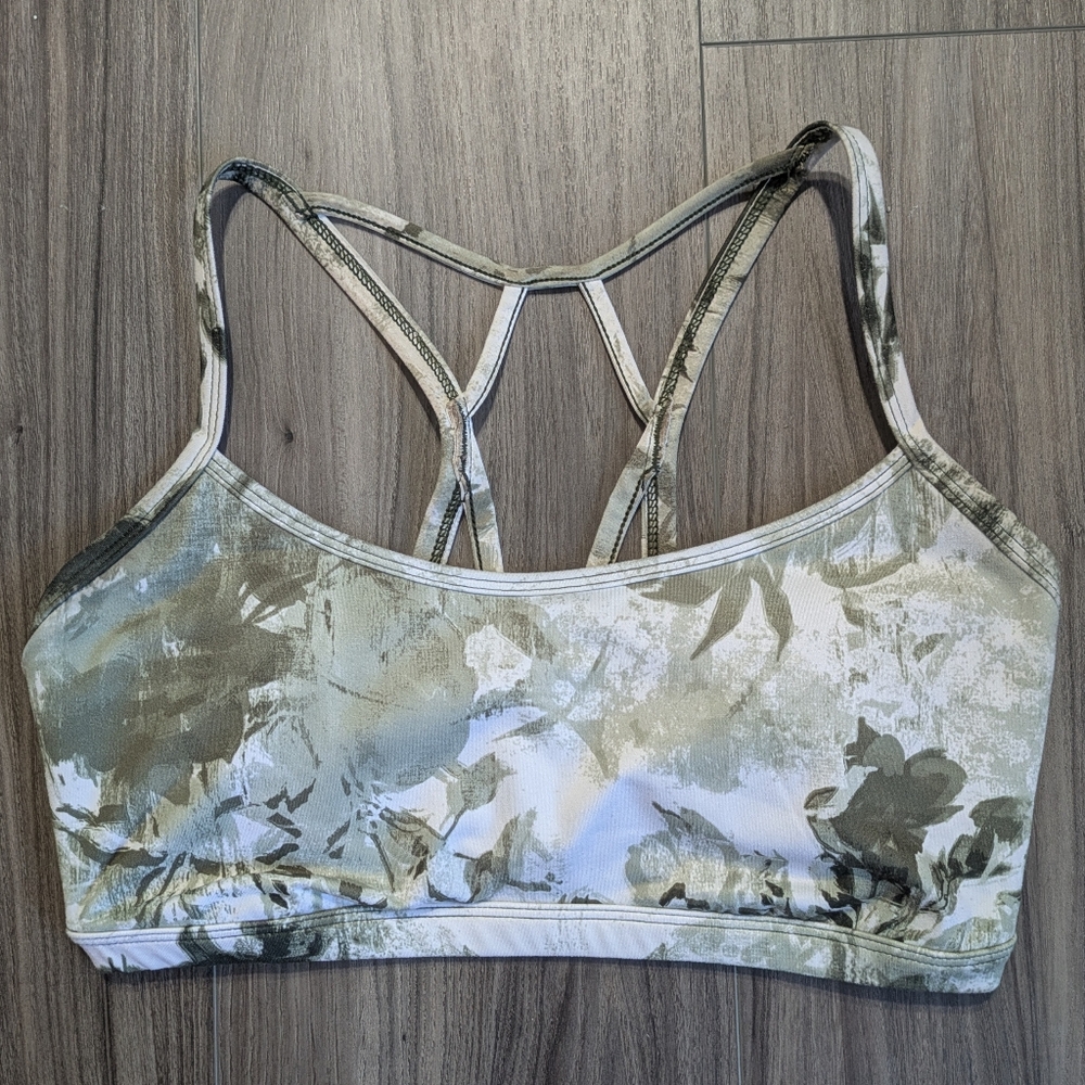 JoyLab Olive Green Floral Strappy Sports Bra